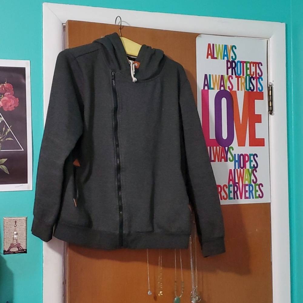 Charcoal Grey Asymmetric Zip Hoodie